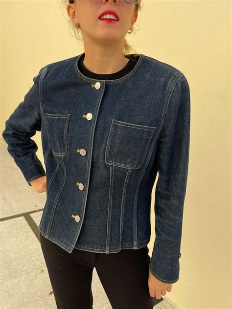 chanel jacket jeans style|vintage Chanel jean jacket.